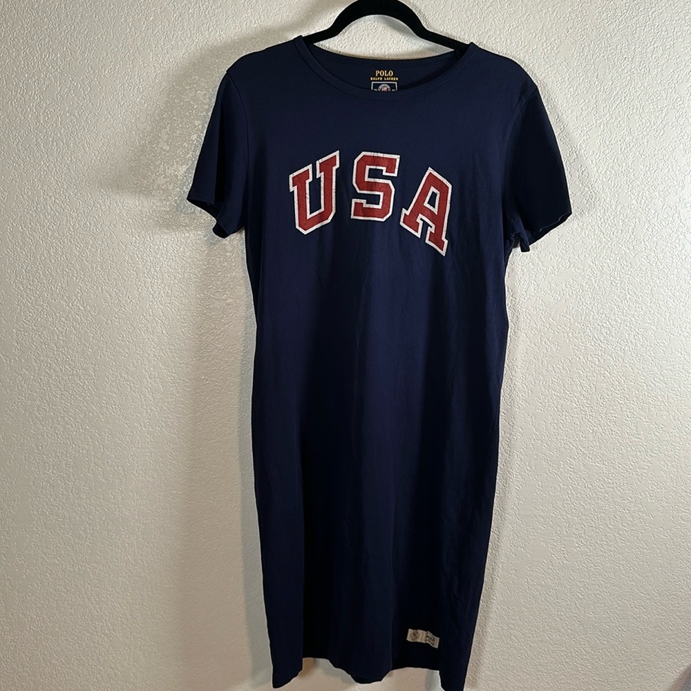 Polo Ralph Lauren Navy USA Olympic Midi Tee Shirt Dress Size Large